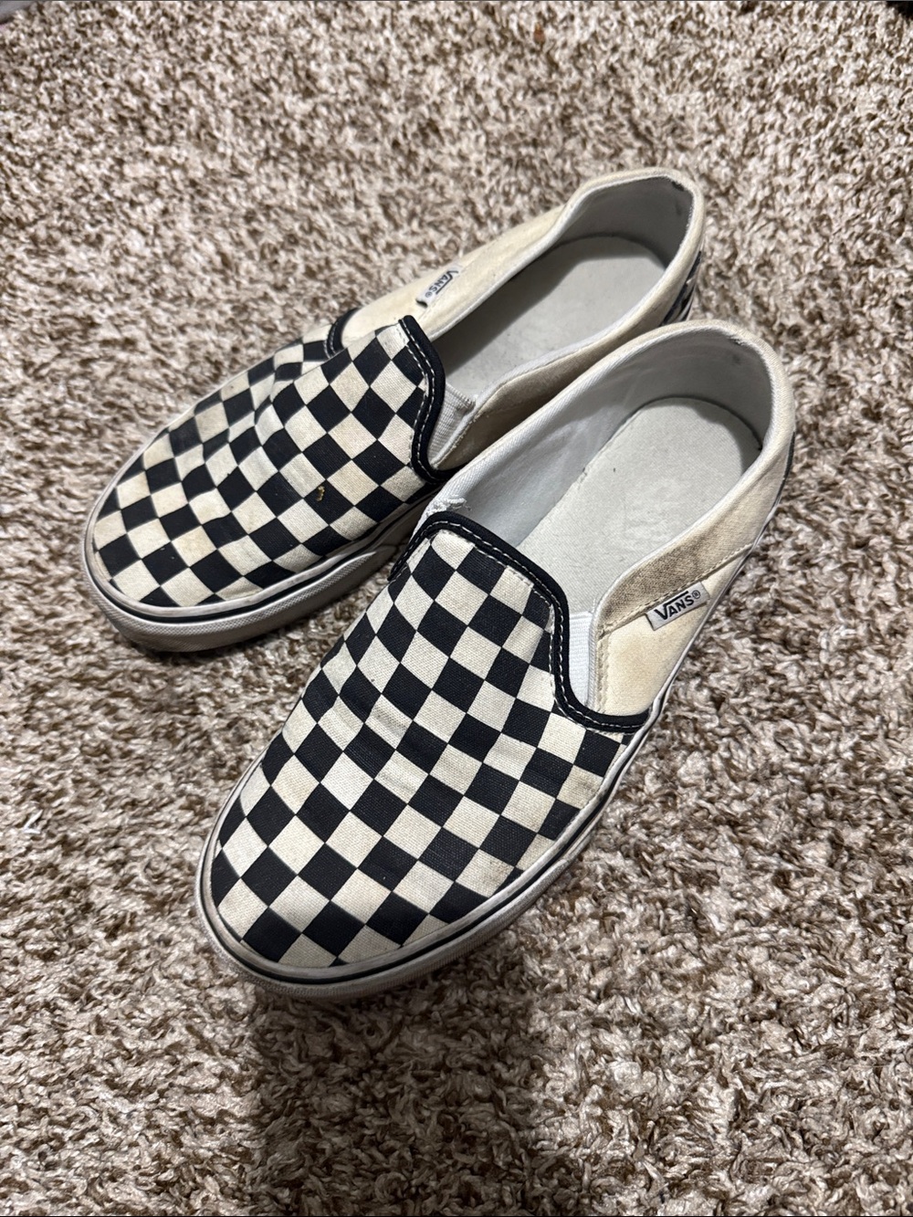Vans Checkerboard Slip-On Sneakers in Black & Off-White